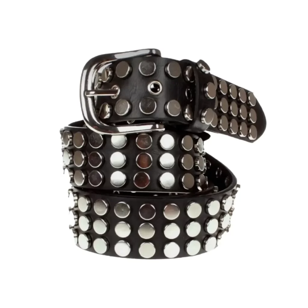 Buy Three Row Rivet Studded Belt Black Leather - LeatherBeltsOnline.com