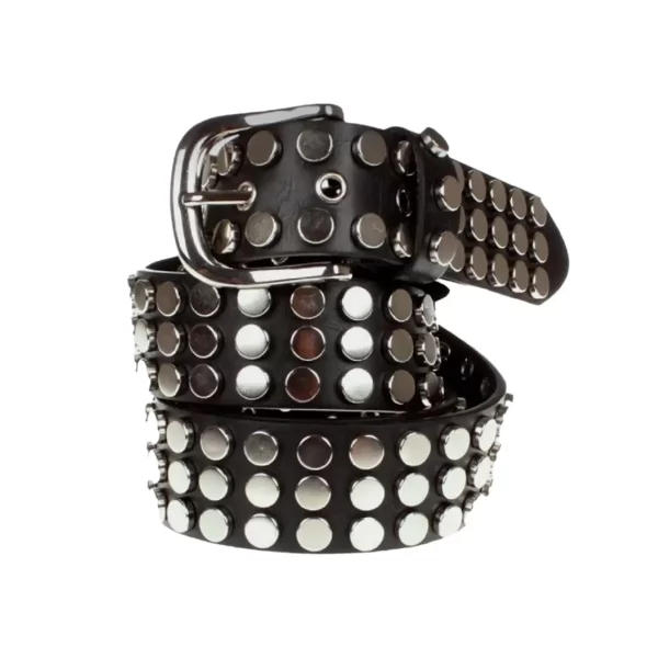 Three Row Rivet Studded Belt Black Leather HBCV00004BYGG2