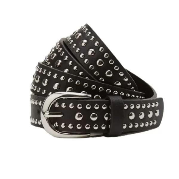 Three Row Rivet Studded Belt Black Leather HBCV00004BYGLS