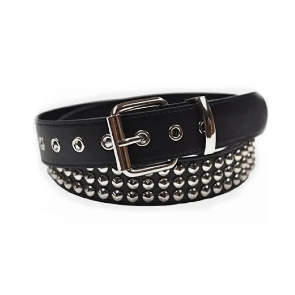 Buy Three Row Studded Belt Black Leather - LeatherBeltsOnline.com