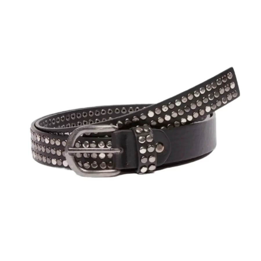 Three Row Studded Belt Black Leather HBCV00004BYJM5