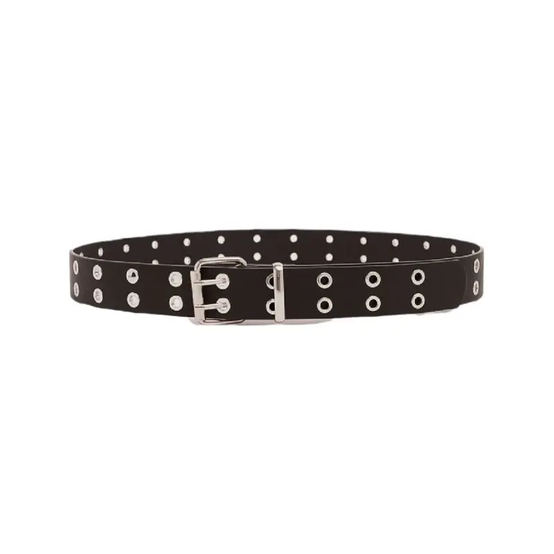 Buy Two Line Grommet Belt Black Leather - LeatherBeltsOnline.com