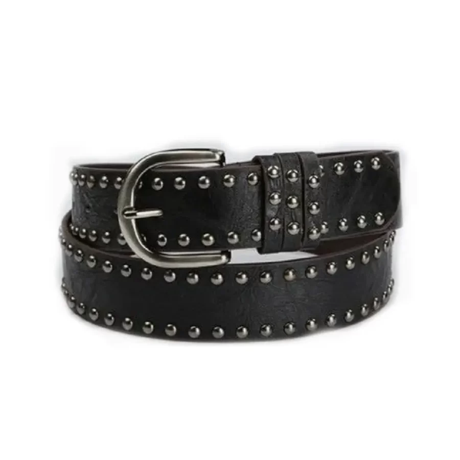 Buy Two Row Studded Belt Black Leather - LeatherBeltsOnline.com