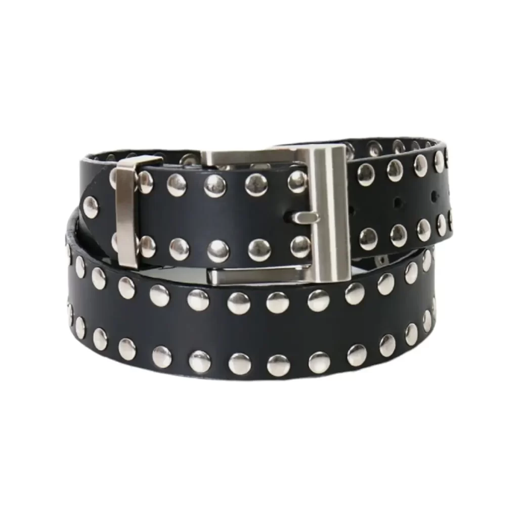 Buy Two Row Studded Belt Black Leather - LeatherBeltsOnline.com