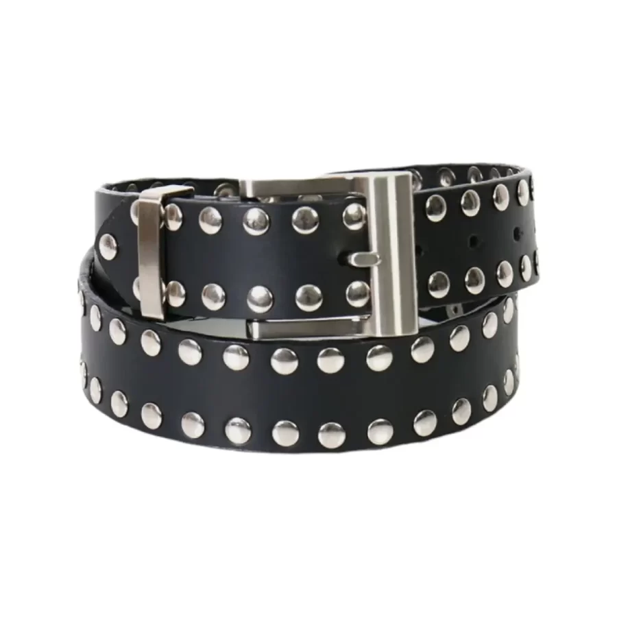 Two Row Studded Belt Black Leather HBCV00004BYHNK