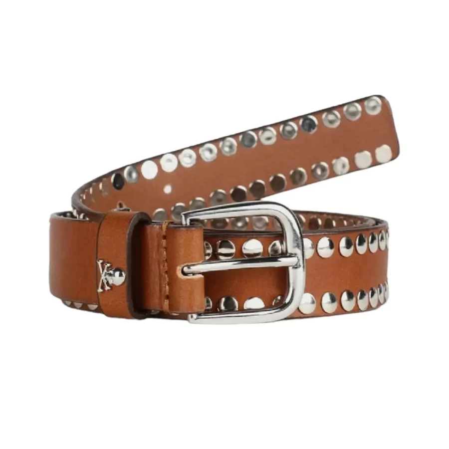 Two Row Studded Belt Light Brown Leather HBCV00004BYE3Z