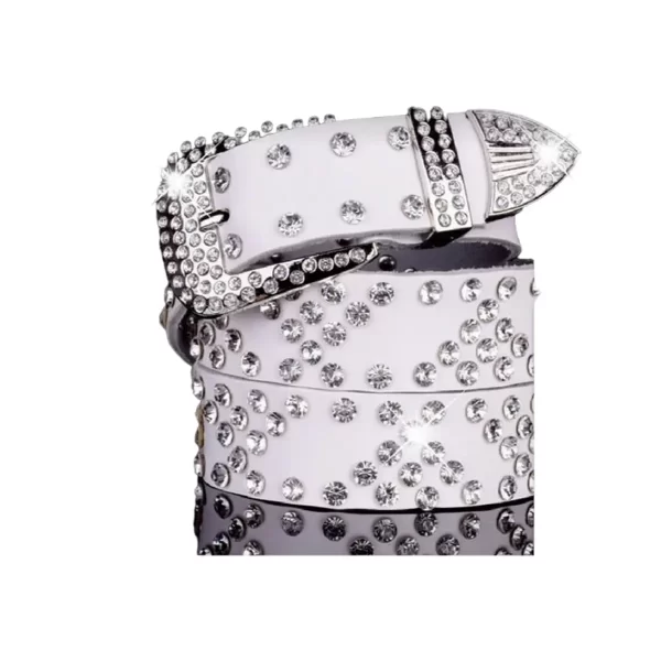 Western Bling Studded Belt White Leather HBCV00004BYF15