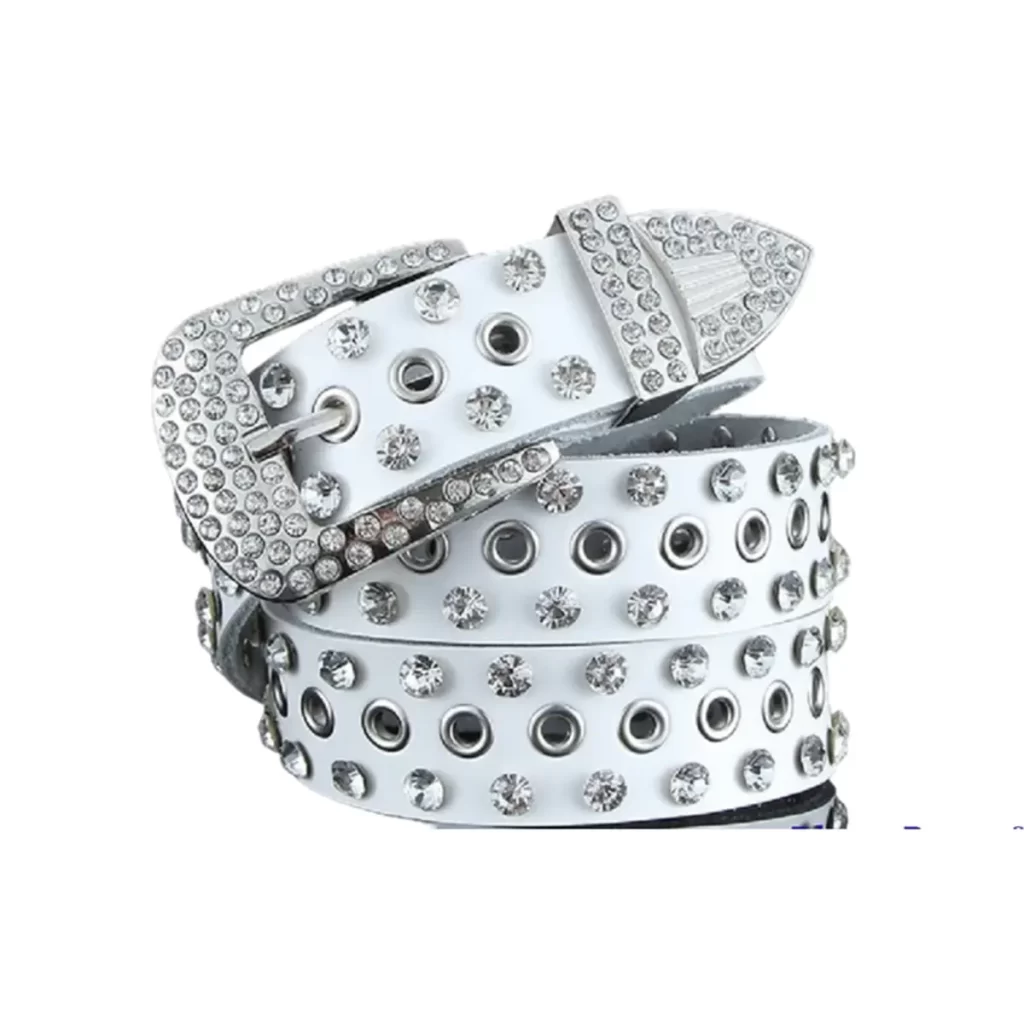 Buy Western Grommet Studded Belt White Leather - LeatherBeltsOnline.com