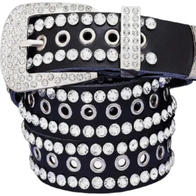 Western Rhinestone Belt Black Leather Bling HBCV00004BYCGR