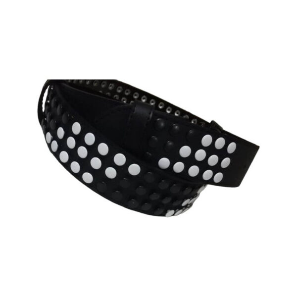 White Black Rivet Belt Real Leather HBCV00004BYFYO 1