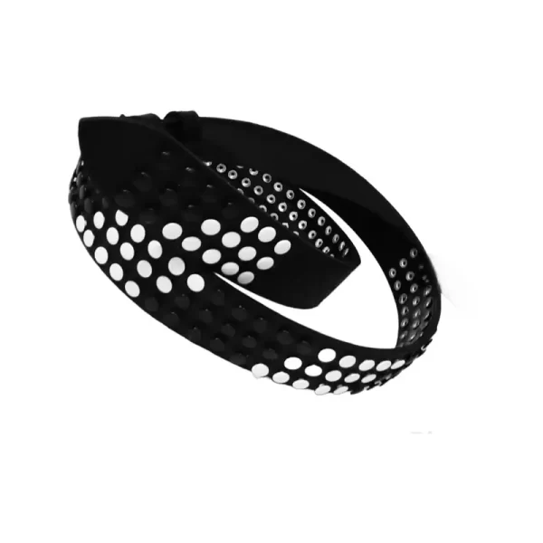 White Black Rivet Belt Real Leather HBCV00004BYGBP