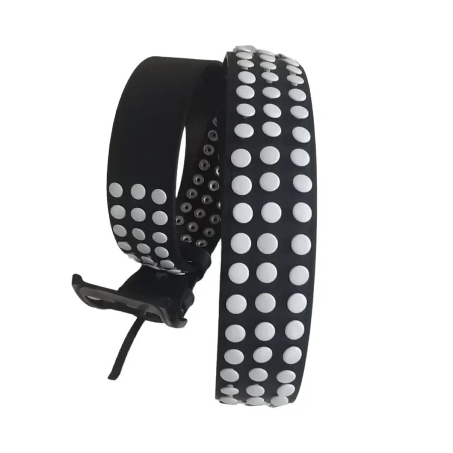 White Rivet Stud Belt Black Leather HBCV00004BYGEQ