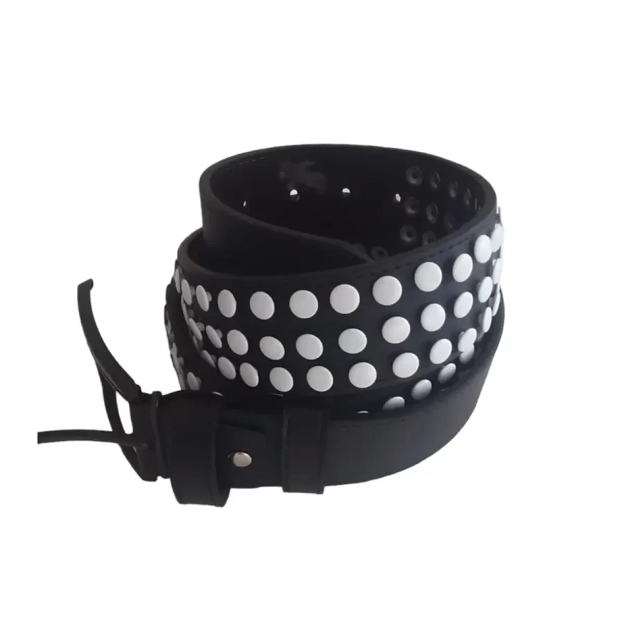 White Rivet Stud Belt Black Leather HBCV00004BYGES 1