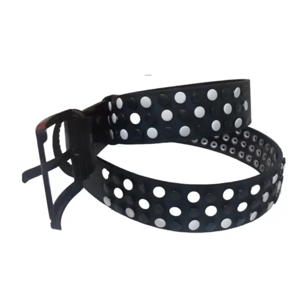 White Rivet Studded Belt Black Leather HBCV00004BYIOD 1