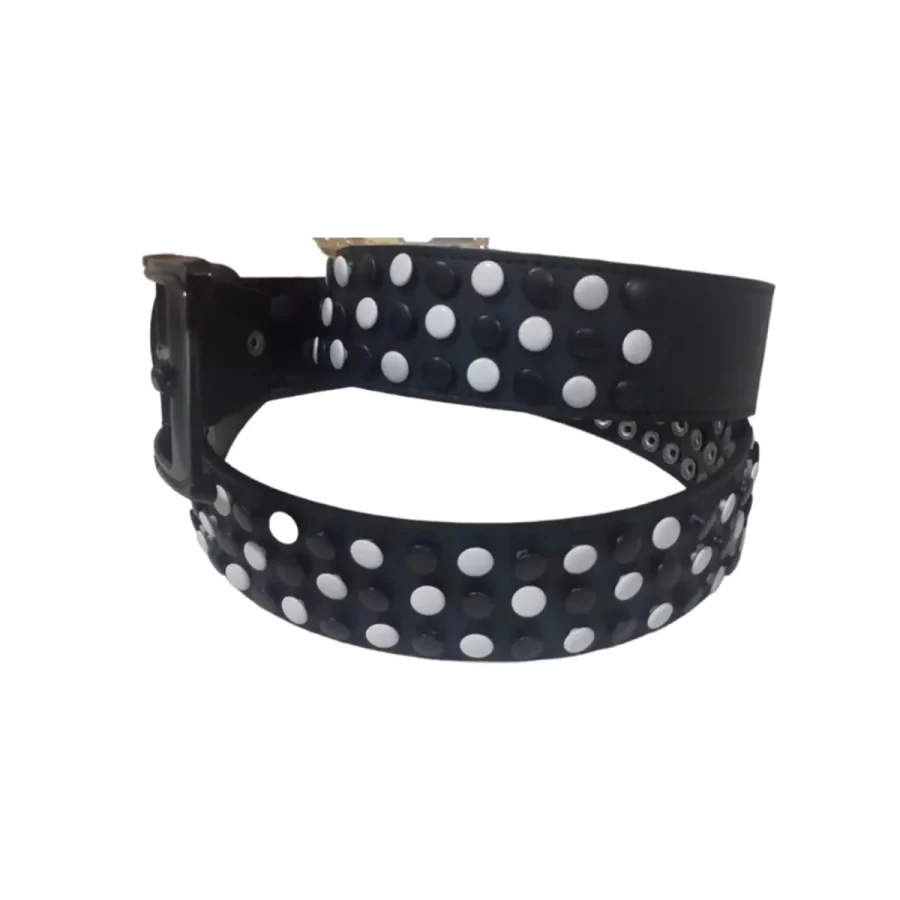 White Rivet Studded Belt Black Leather HBCV00004BYIOD 2