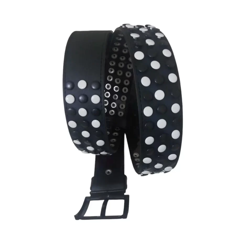 White Rivet Studded Belt Black Leather HBCV00004BYIOD