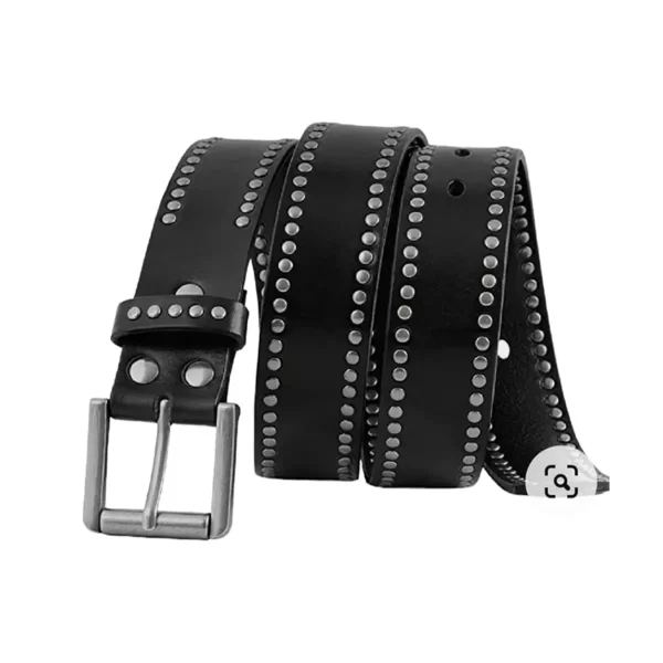 Wide Studded Belt Black Leather HBCV00004BYGN8