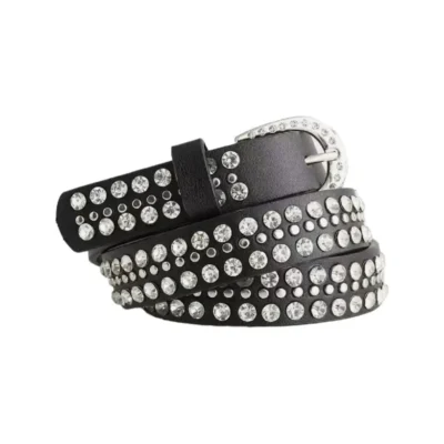 Womens Rhinestone Belt Black Leather HBCV00004BYDIG