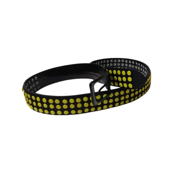 Yellow Rivet Studded Belt Black Leather HBCV00004BYCHP 1