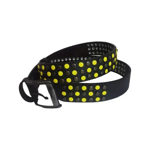 Yellow Rivet Studded Belt Black Leather HBCV00004BYDR4 1