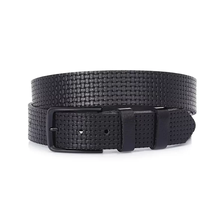 mens belt for jeans check texture leather black buckle PRSBELKLS66 1