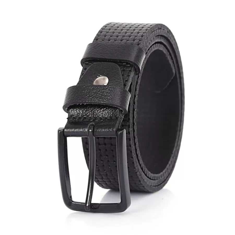 mens belt for jeans check texture leather black buckle PRSBELKLS66 2