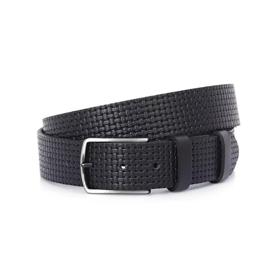 mens belt for jeans check texture with silver buckle PRSBELKLS66 1