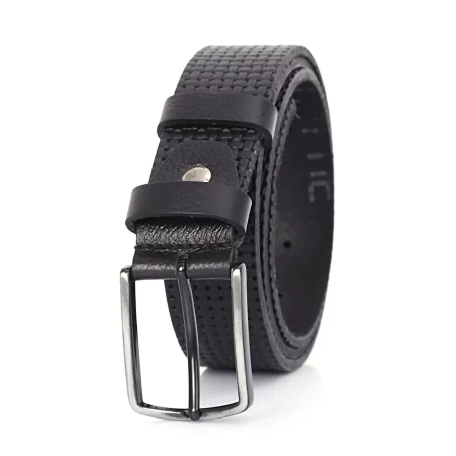 mens belt for jeans check texture with silver buckle PRSBELKLS66 2