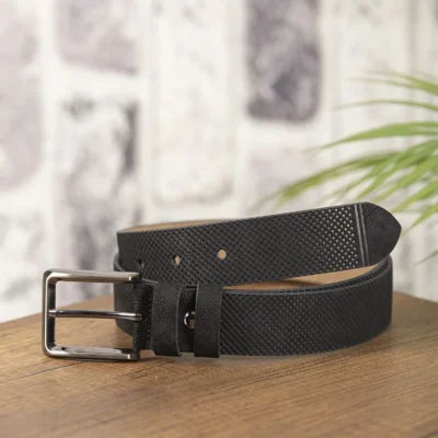 Black Dad Belt Calf Leather Textured KSS 0010 16
