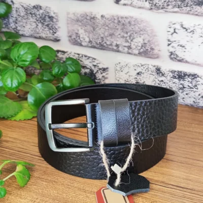 Black Gents Belt Thick Wide Pebble Leather KK 5 2