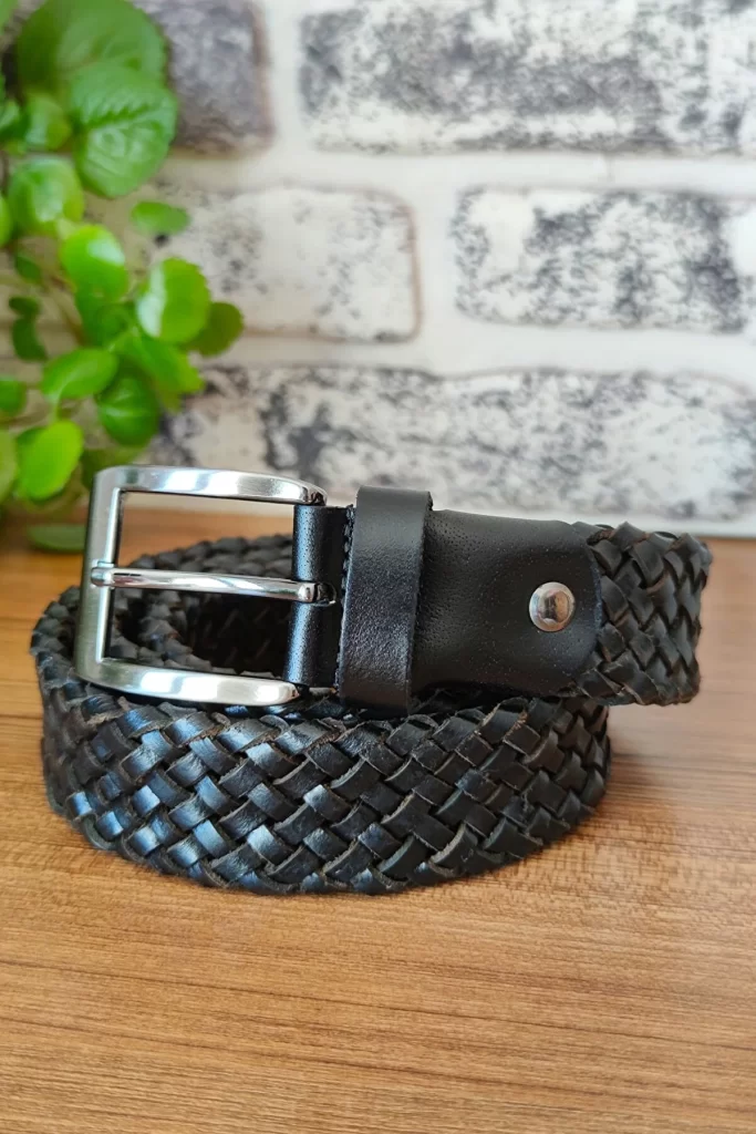 Buy Black Leather Braided Belts For Men 