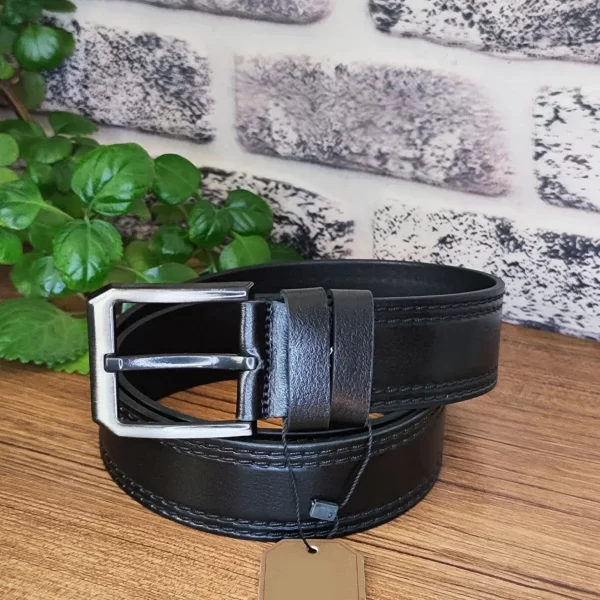 Black Mens Belt Double Stitch KM01 2