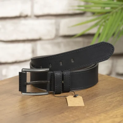 Black Mens Vegan Belt Covered Buckle KEMER2 2