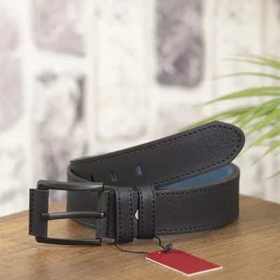 Black Mens Vegan Belt Covered Buckle KMR06 2