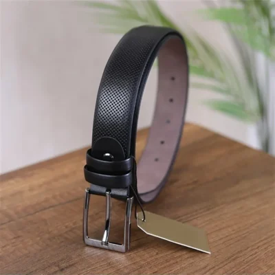 Black Mens Vegan Belt Dot Textured KV 2 3
