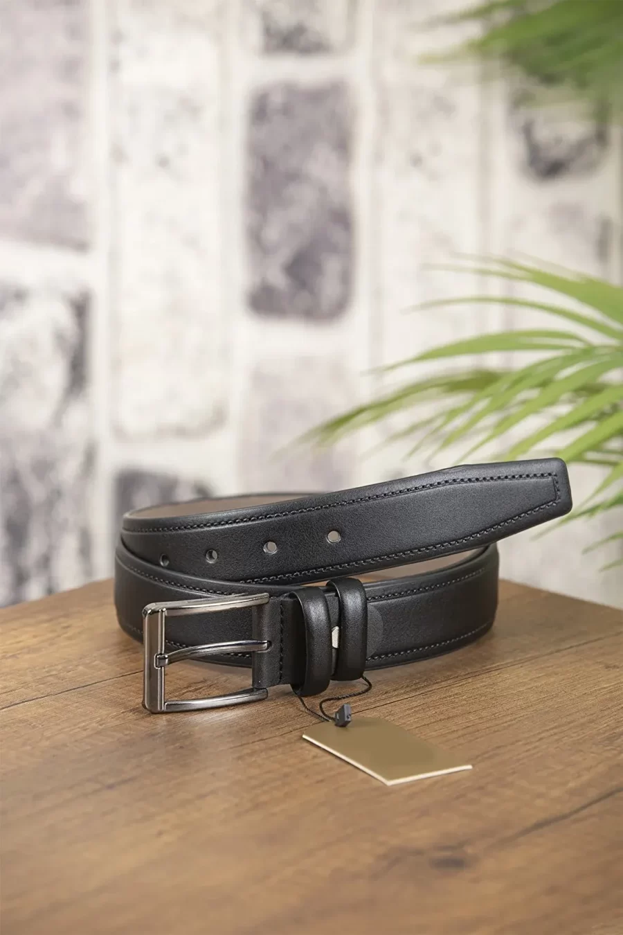 Black Mens Vegan Belt Line Texture TYC00433505250 2