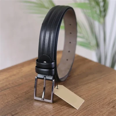 Black Mens Vegan Belt Long Line Emboss KV 1 2
