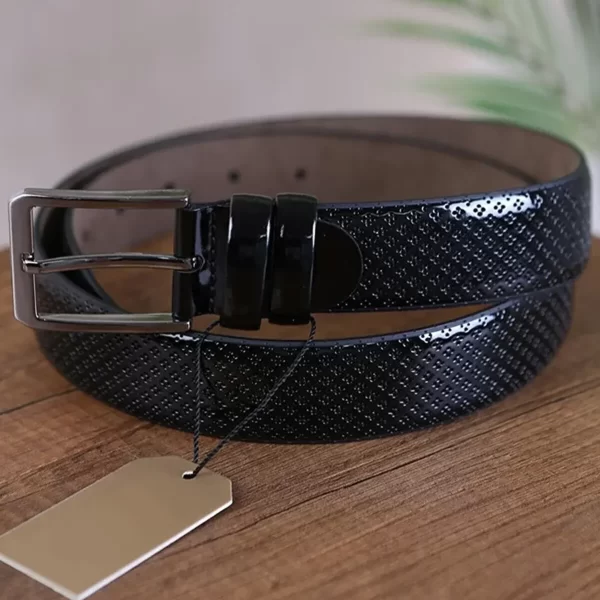 Black Mens Vegan Belt Patent Clover Emboss KS 1010 7 2