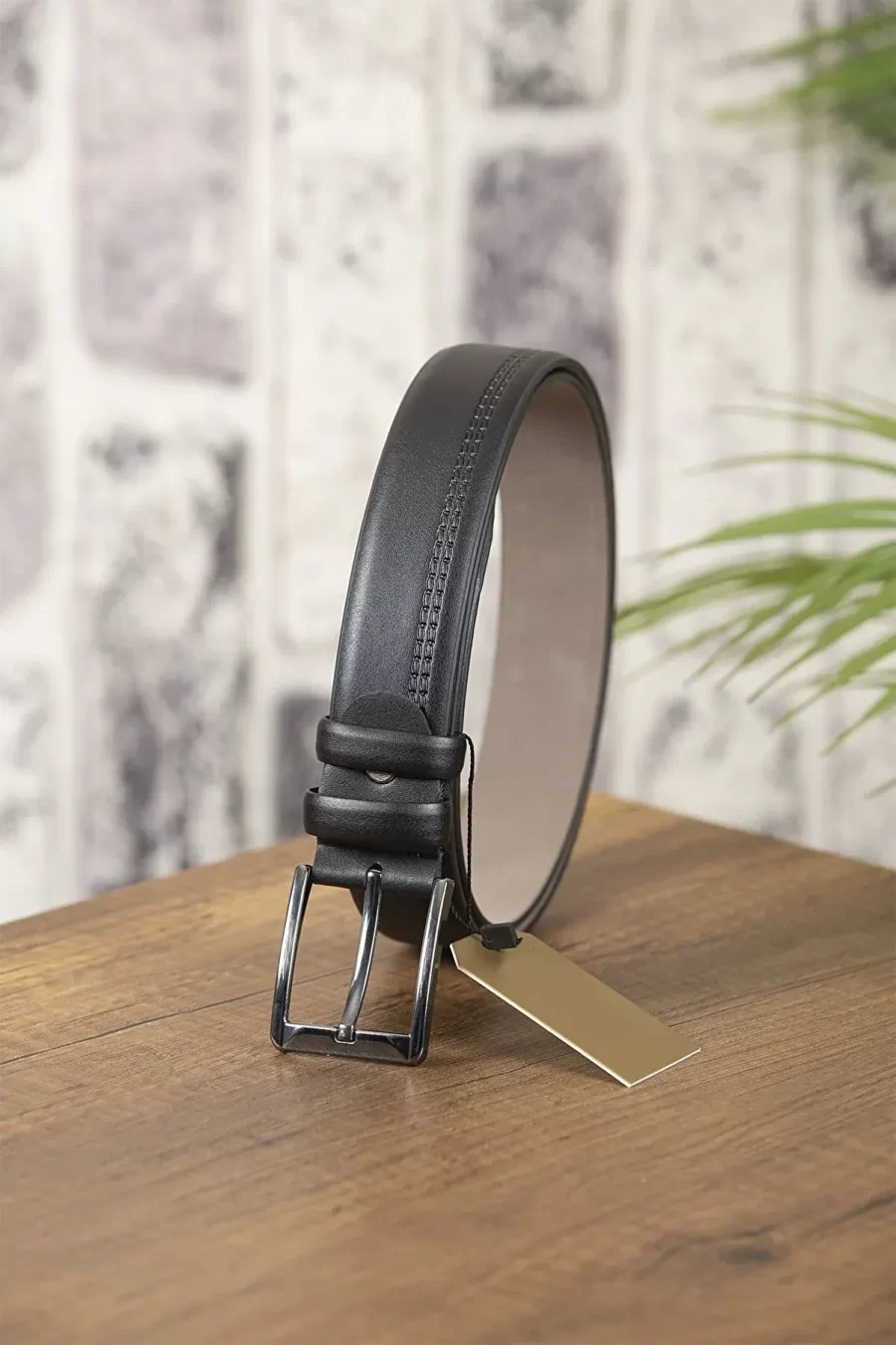 Black Mens Vegan Belt Textured Line KV10 1