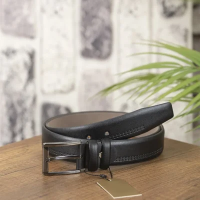 Black Mens Vegan Belt Textured Line KV10 2