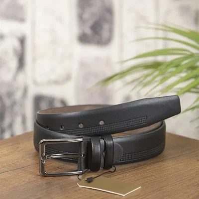 Black Mens Vegan Belt Textured Line KV11 2