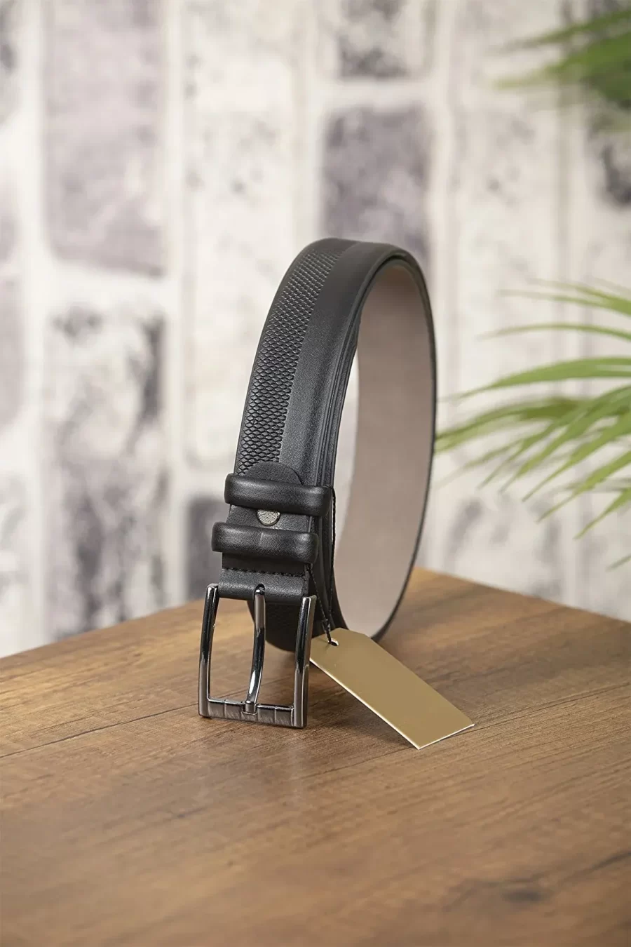 Black Mens Vegan Belt Textured Line TYC00433506455 1