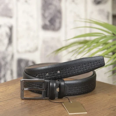 Black Mens Vegan Belt Unique Texture TYC00433505980 2