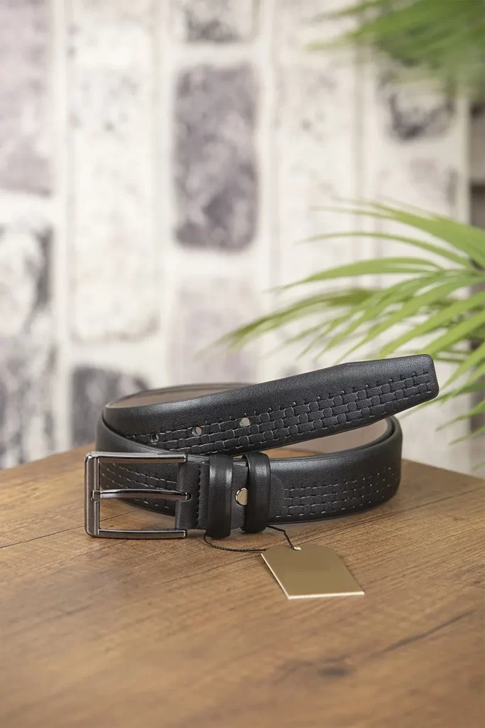 URBAN ALFAMI Vegan Leather Belt For Men - Automatic Ratchet Buckle, No Holes, One Size Fits Up To 42" Waist (Black)