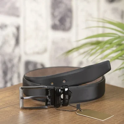 Black Mens Vegan Leather Belt Patent Texture TYC00433506058 2