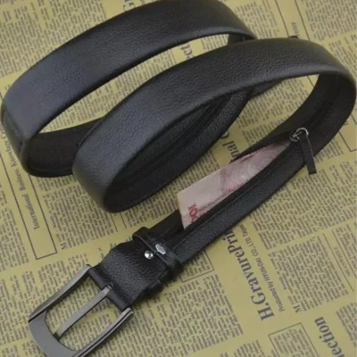 Black Money Belt For Men With Zip Real Leather KD 001 12 1
