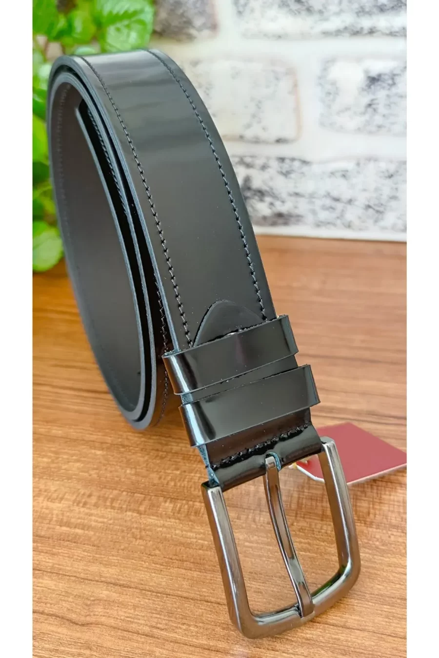 Black Wide Patent Leather Belt For Men KV 2