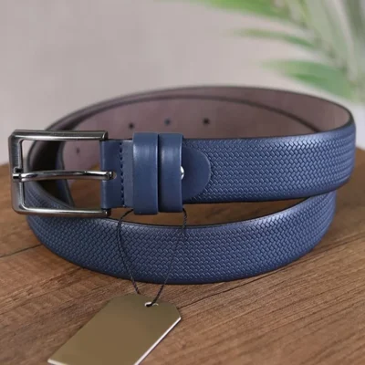 Blue Gents Vegan Belt Rectangle Embossed KS 1006 4 2