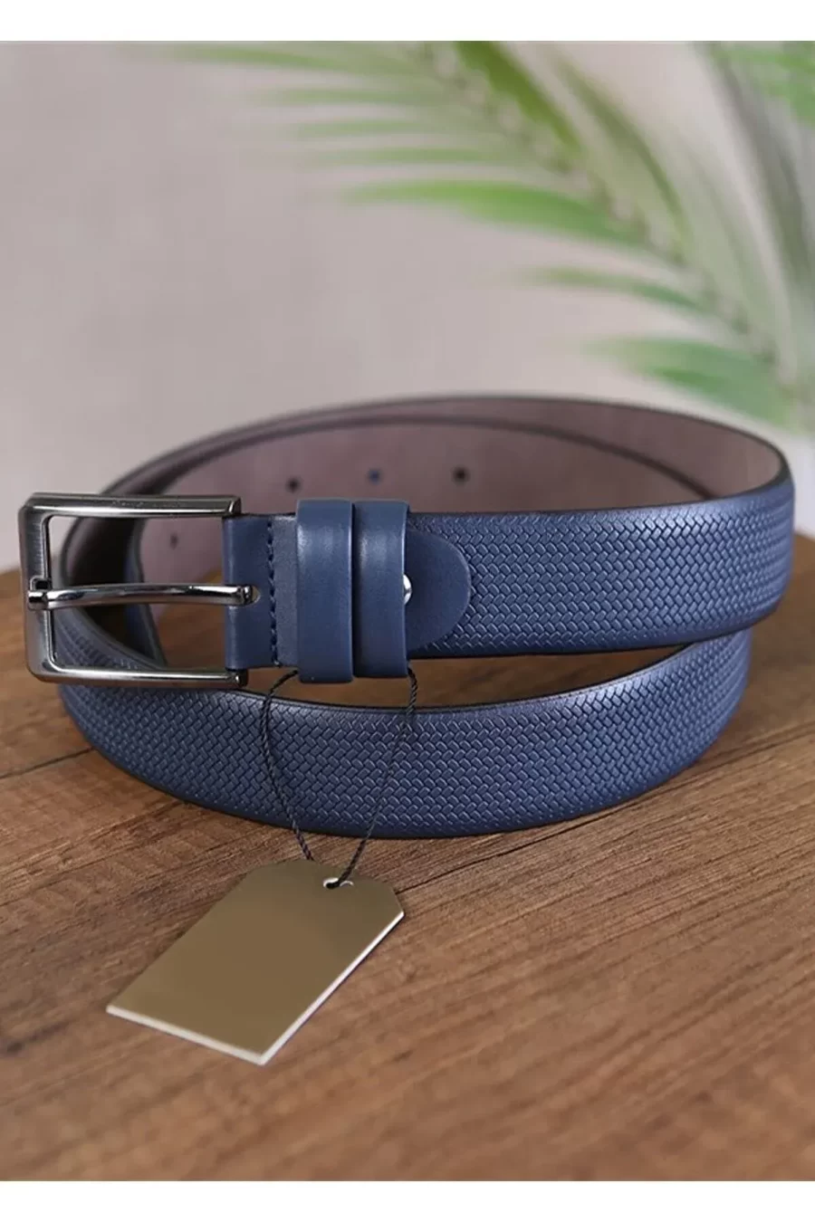 Blue Gents Vegan Belt Rectangle Embossed KS 1006 4 2