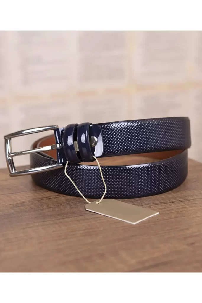 Blue Mens Belt Dress Patent Leather